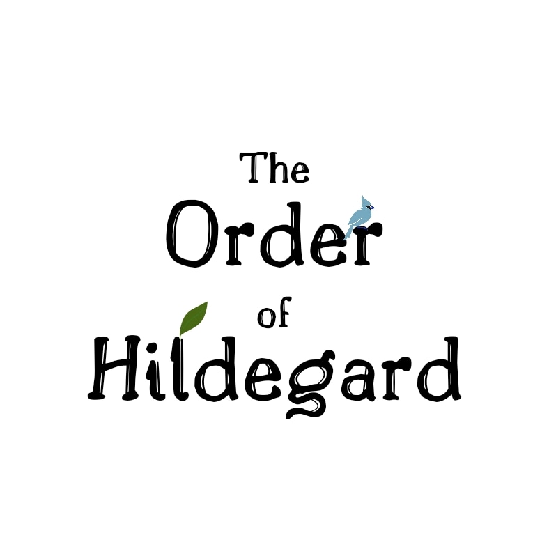 The Order of Hildegard logo is simply the words spelled out with a blue bird resting on the second line "r" and a leaf popping out of the third line "l."